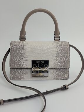 Tory Burch Neutral Taupe Lizard-Embossed Top-Handle Satchel